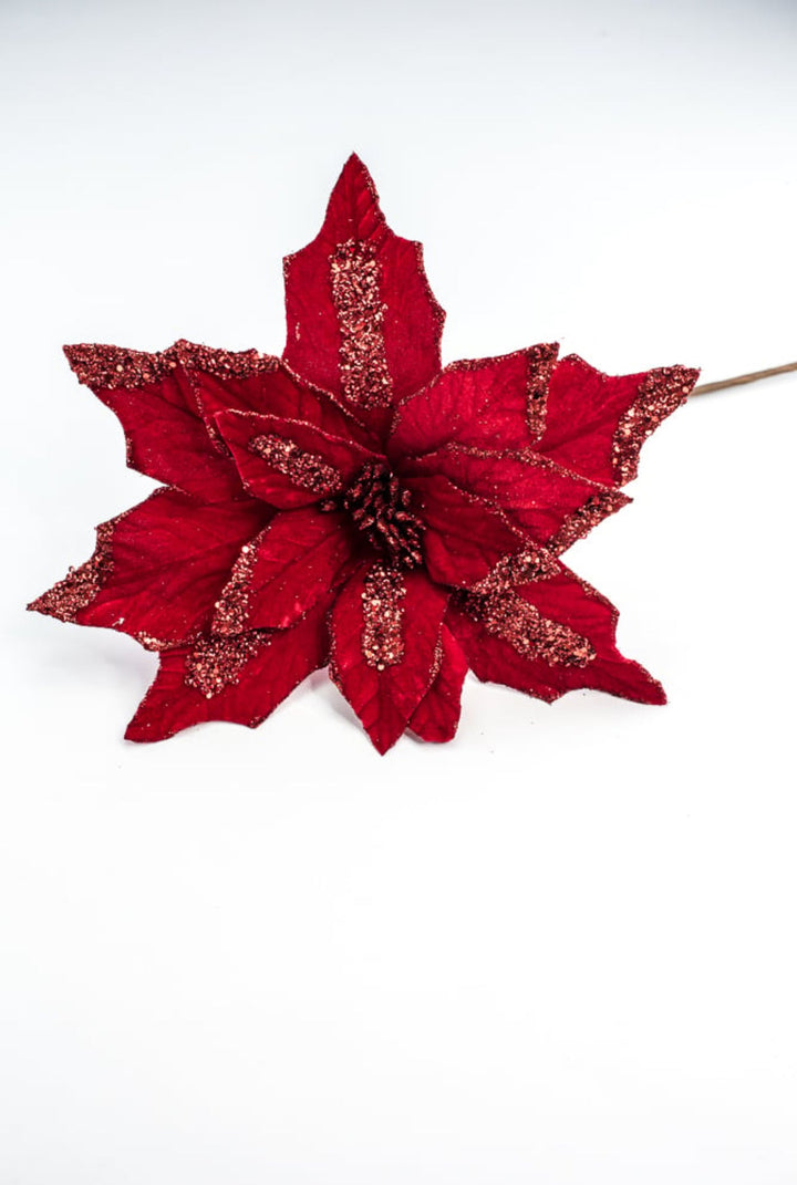 Red velvet poinsettia with sequin accents - Greenery MarketXS411124
