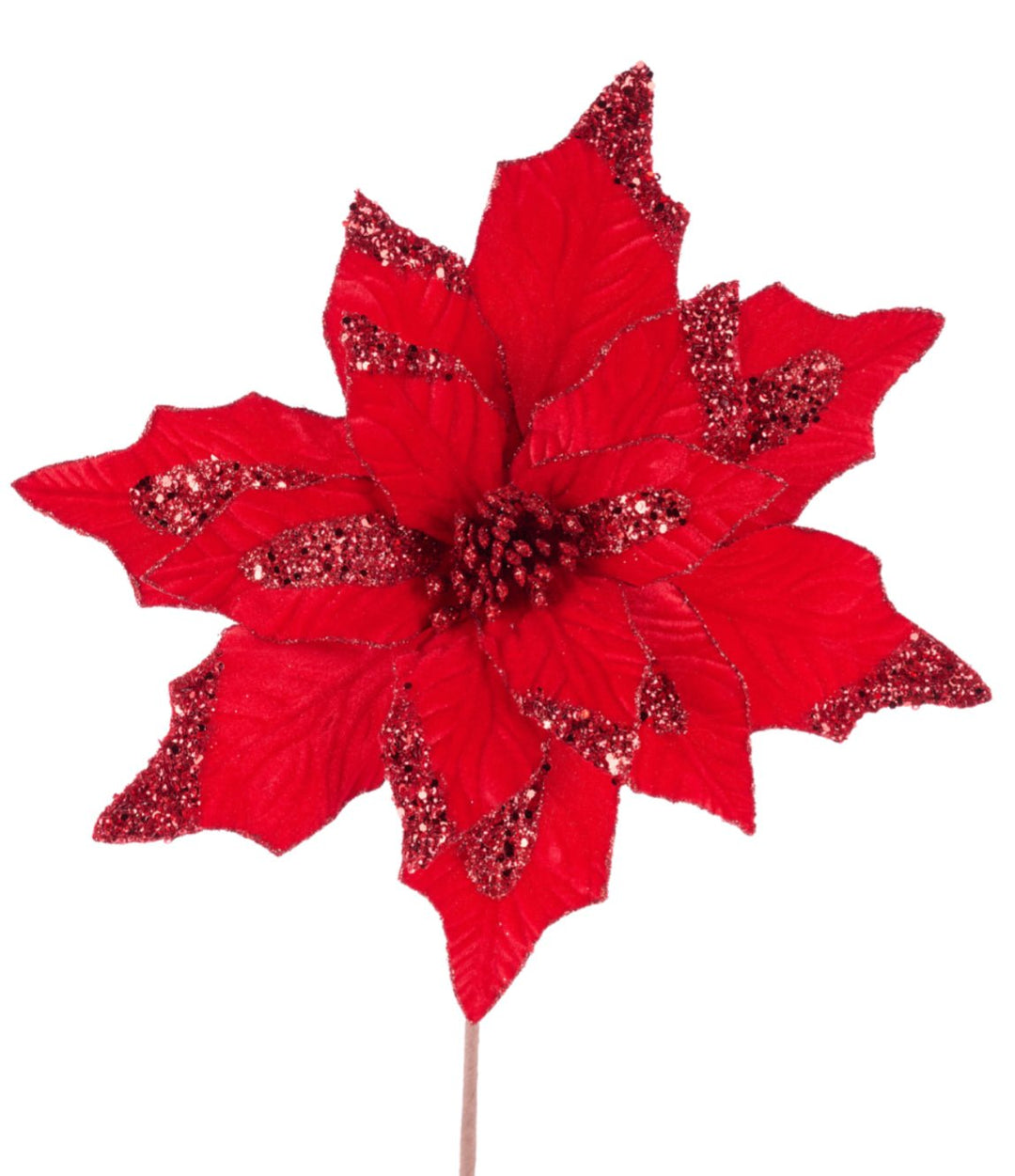 Red velvet poinsettia with sequin accents - Greenery MarketXS411124