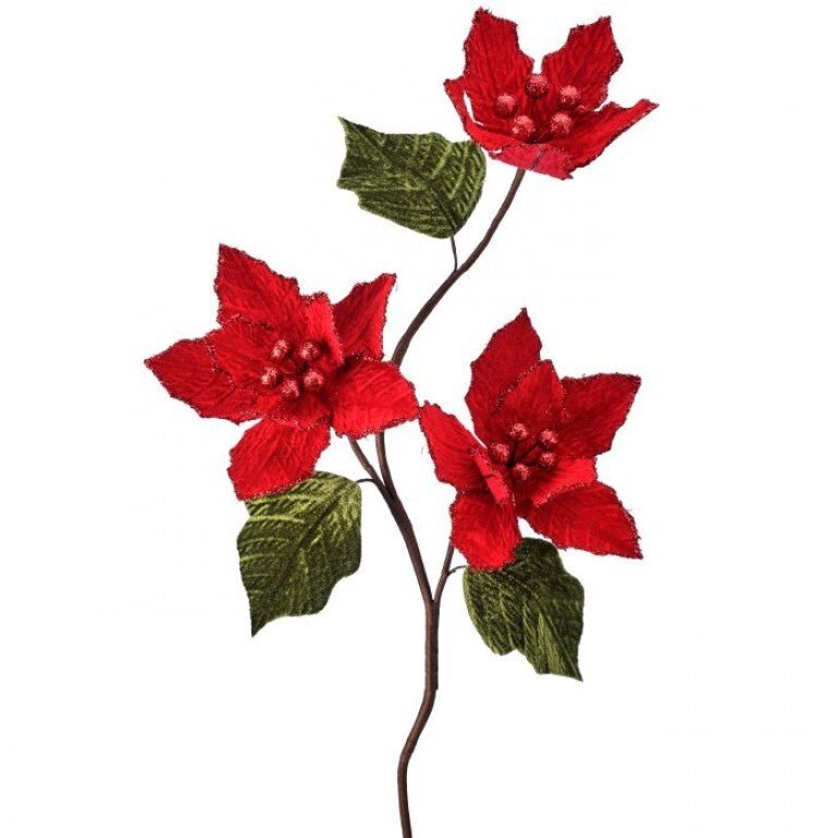 Red velvet poinsettias spray - Greenery MarketMTX64316