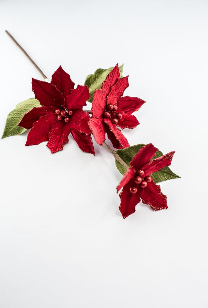 Red velvet poinsettias spray - Greenery MarketMTX64316