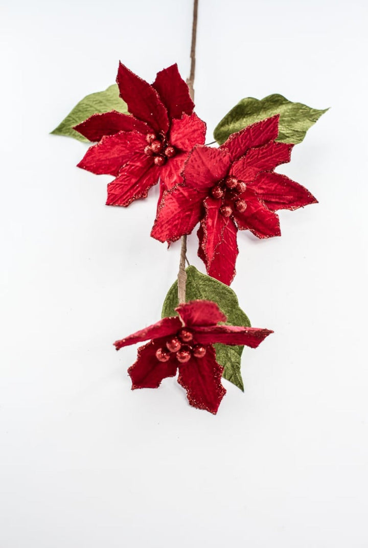 Red velvet poinsettias spray - Greenery MarketMTX64316