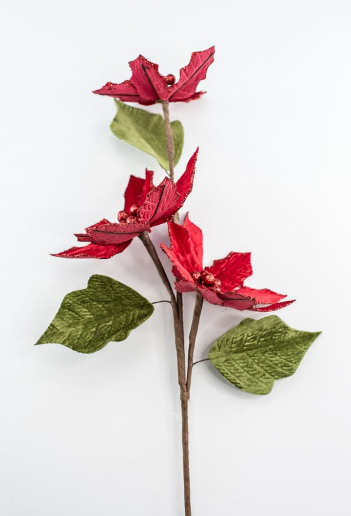 Red velvet poinsettias spray - Greenery MarketMTX64316