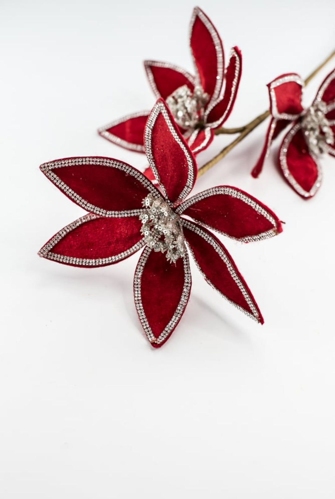 Red velvet with jewels poinsettia spray - Greenery MarketMTX73521 RDSI