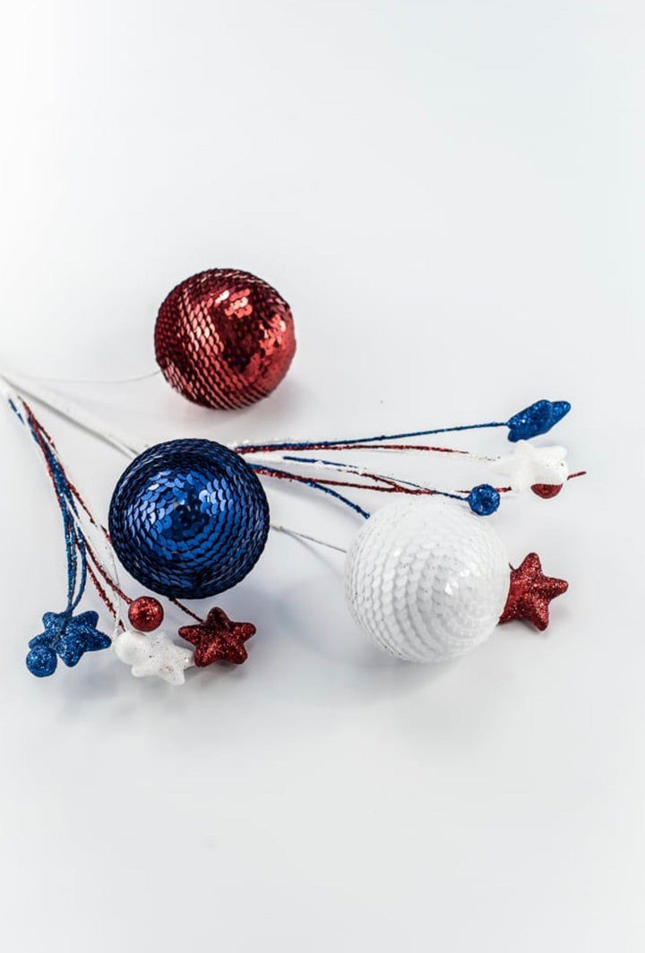 Red white and blue sequin ball spray - Greenery Marketwreath enhancements74229RWB