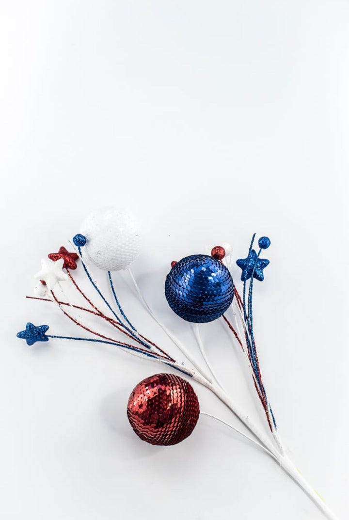 Red white and blue sequin ball spray - Greenery Marketwreath enhancements74229RWB