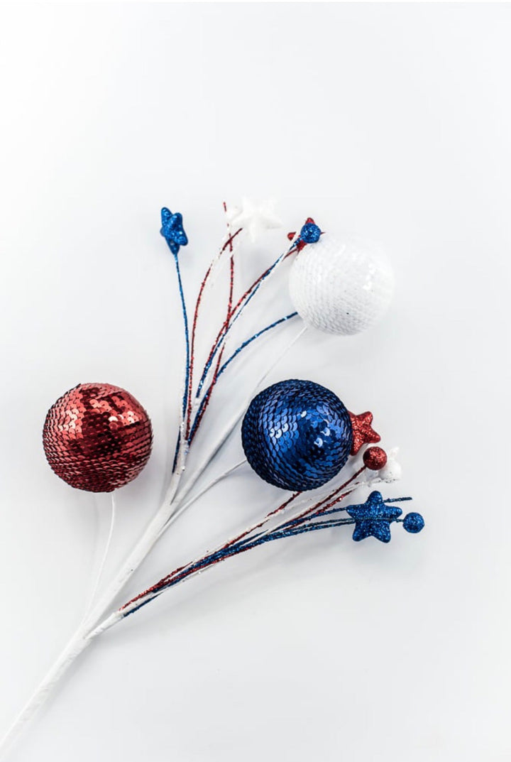 Red white and blue sequin ball spray - Greenery Marketwreath enhancements74229RWB
