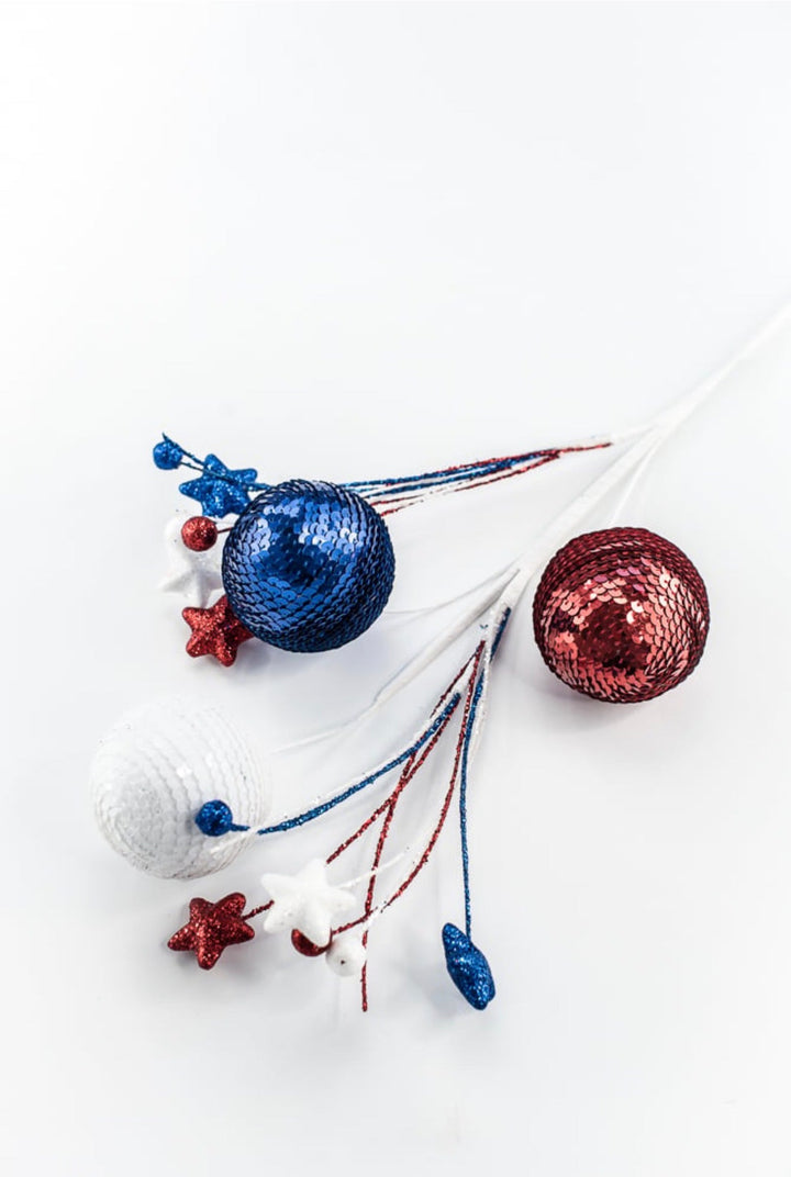 Red white and blue sequin ball spray - Greenery Marketwreath enhancements74229RWB