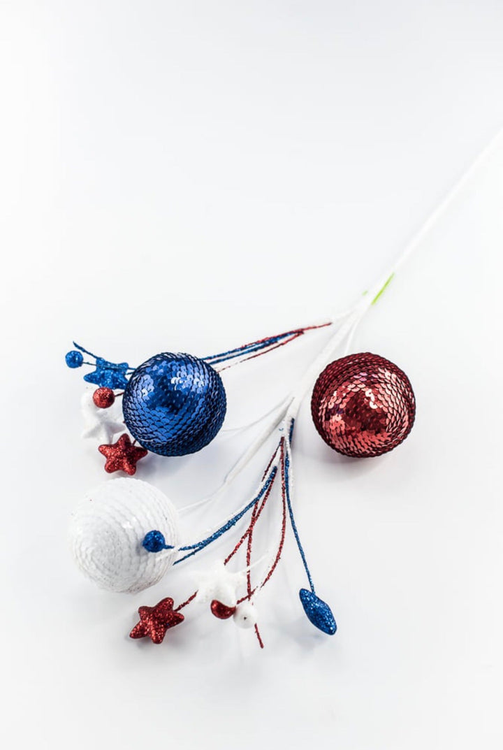 Red white and blue sequin ball spray - Greenery Marketwreath enhancements74229RWB