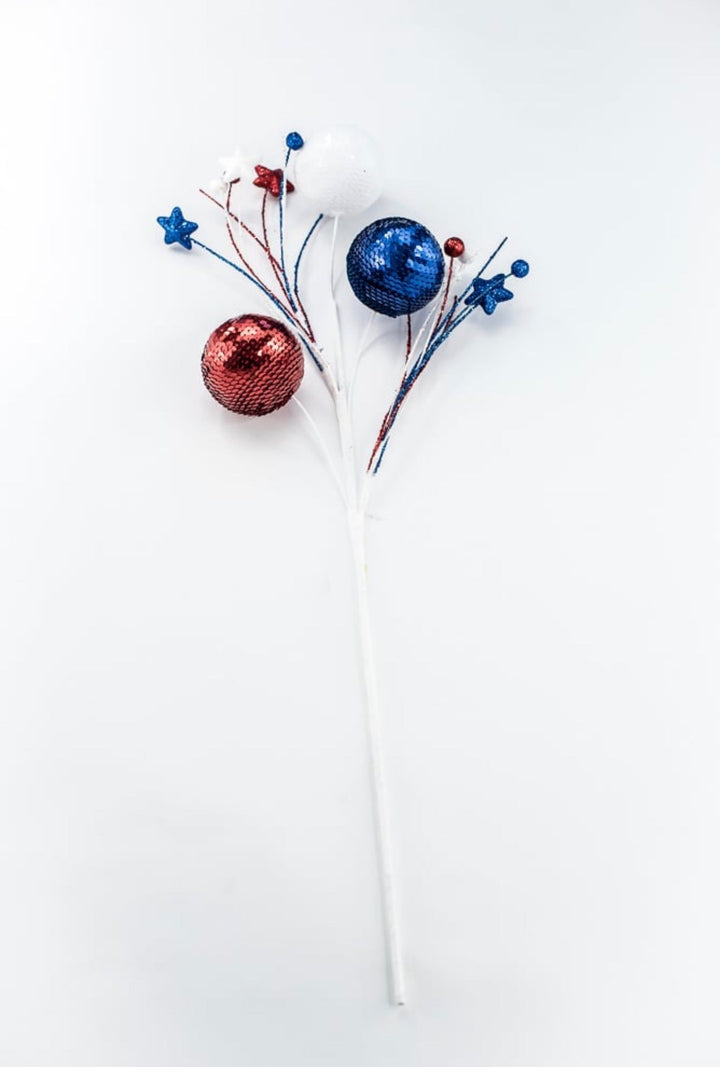 Red white and blue sequin ball spray - Greenery Marketwreath enhancements74229RWB