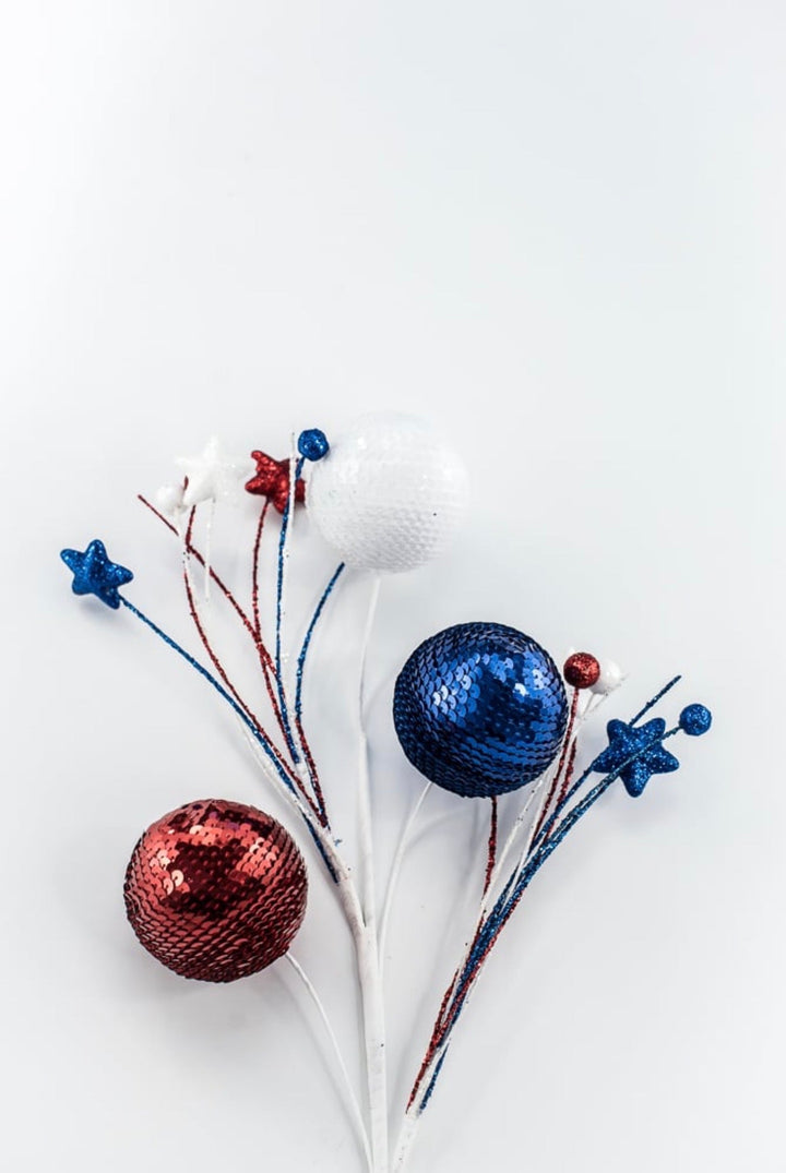 Red white and blue sequin ball spray - Greenery Marketwreath enhancements74229RWB