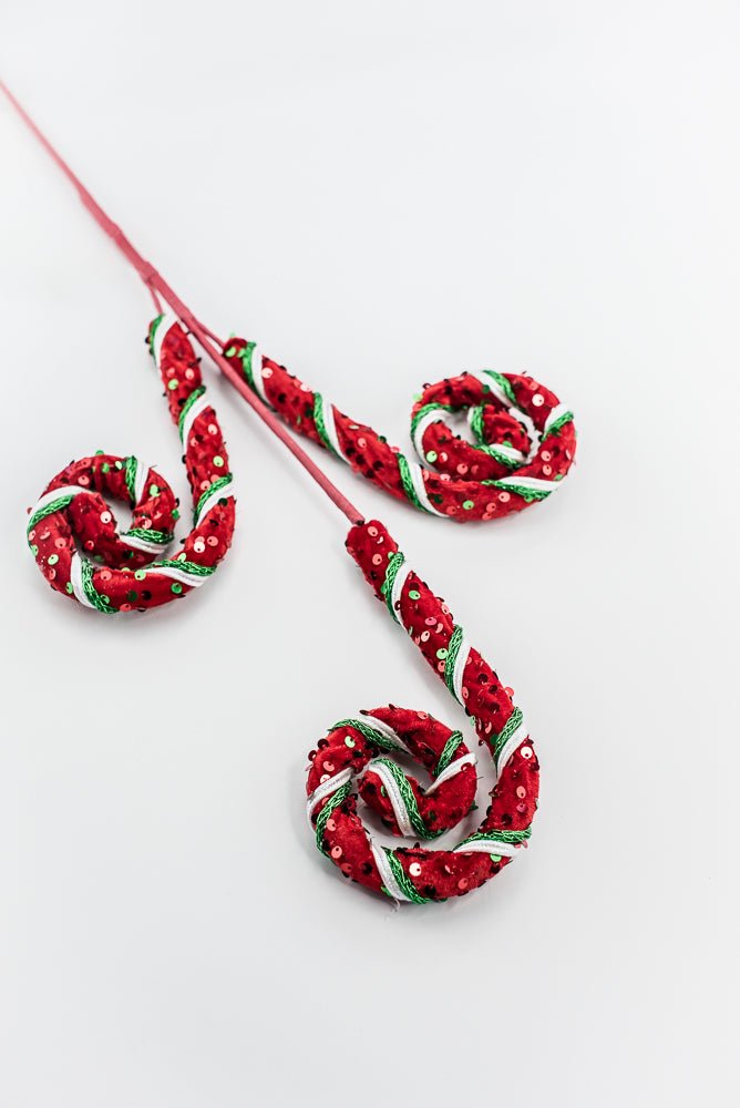 Red, White, and Green Stripe Sequin Spiral Curly Spray - Greenery Market86428RWG