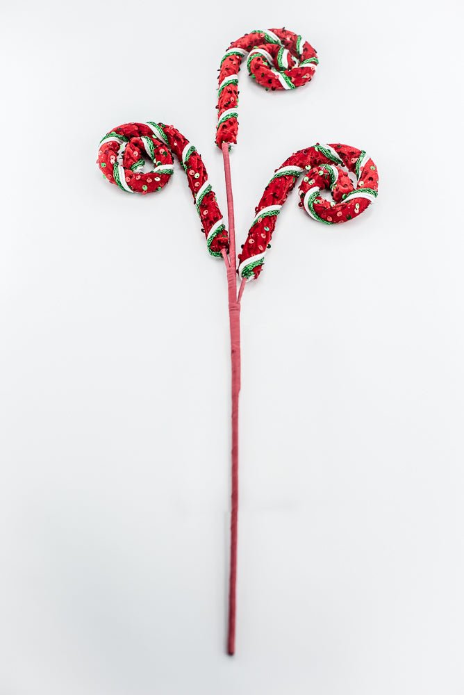 Red, White, and Green Stripe Sequin Spiral Curly Spray - Greenery Market86428RWG