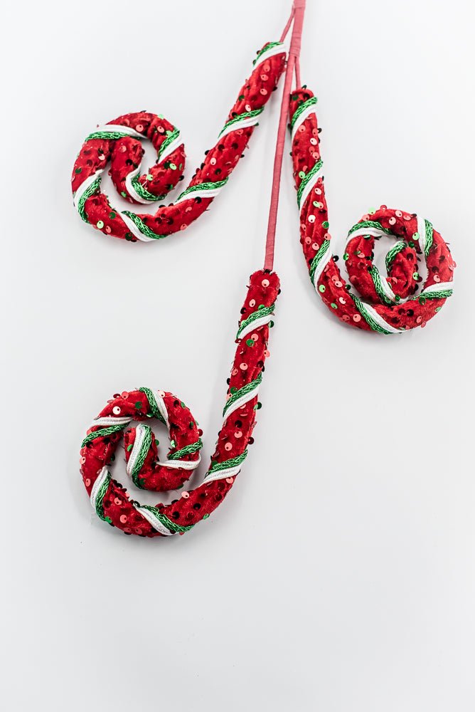 Red, White, and Green Stripe Sequin Spiral Curly Spray - Greenery Market86428RWG