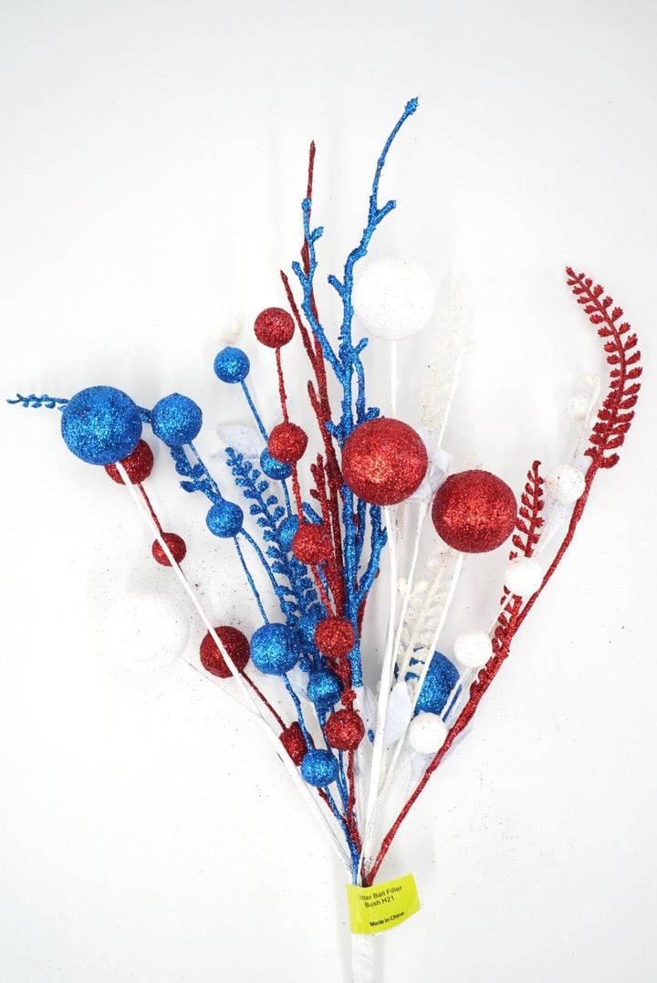 Red, White, & Blue Glitter Ball Filler Bush - 21" - Greenery MarketArtificial Flowers74290RWB