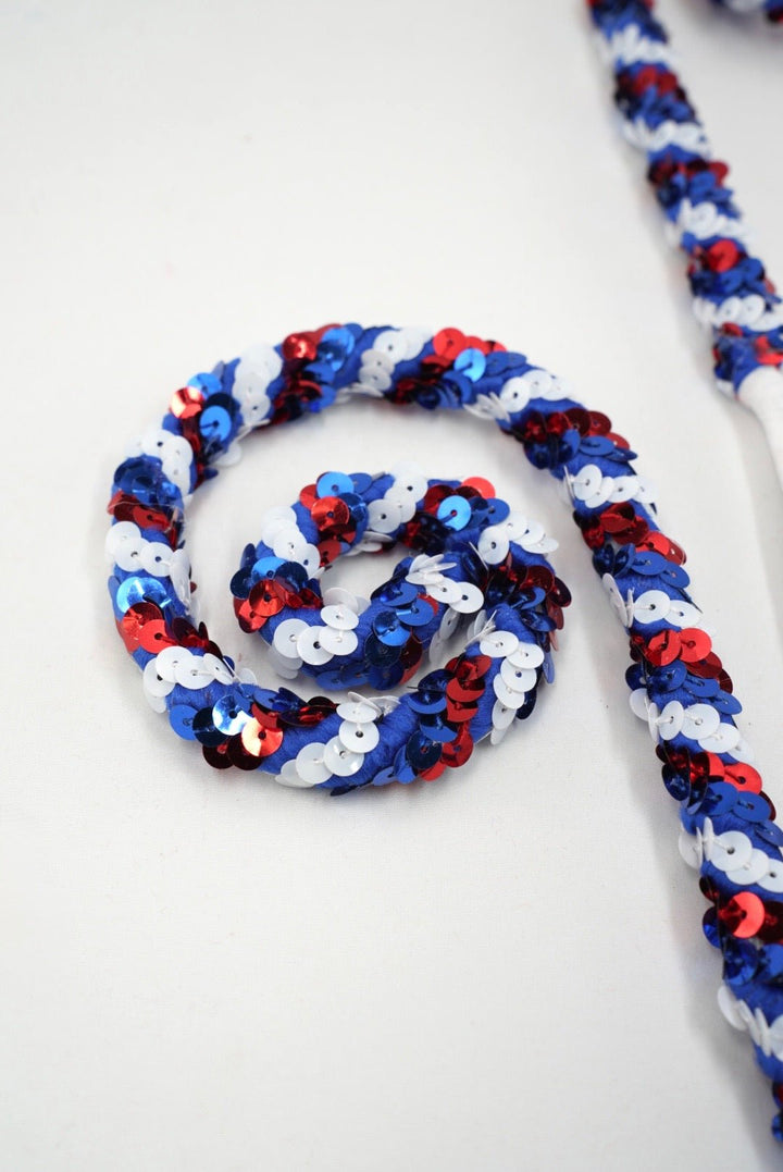 Red, White, & Blue Sequin Spiral Cury Spray - 28" - Greenery MarketArtificial Flowers74277RWB
