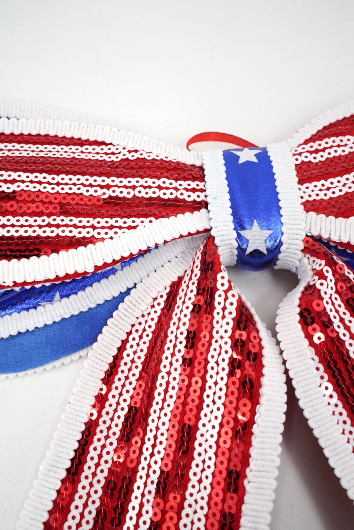Red, White, & Blue Sequin Star Stripe Bow - Greenery MarketSeasonal & Holiday Decorations74278RWB