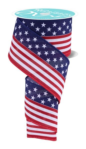 Red, White, & Dark Blue Stars And Stripes Ribbon - 2.5" - Greenery MarketWired RibbonRGH1317A1