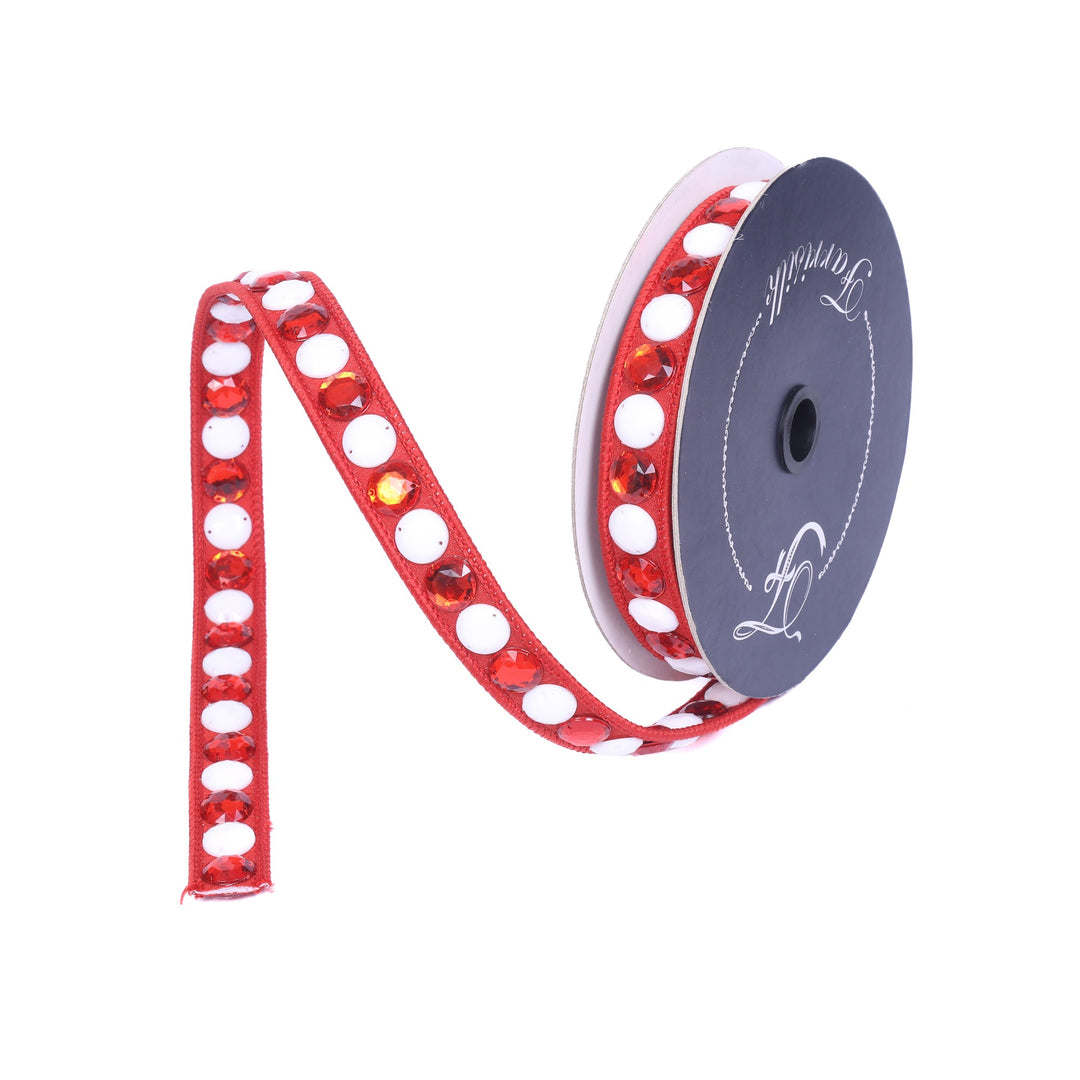 Red & White Gumdrop Garland Farrisilk Wired Ribbon - .75" - Greenery MarketRK832-57