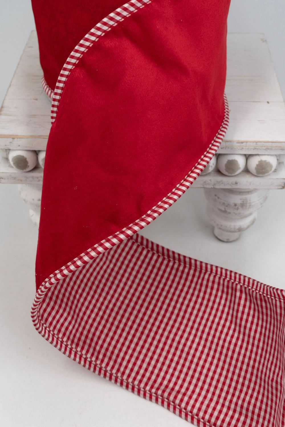 Red & White Mini Check Wired Ribbon - 4" - Greenery Market14003RE