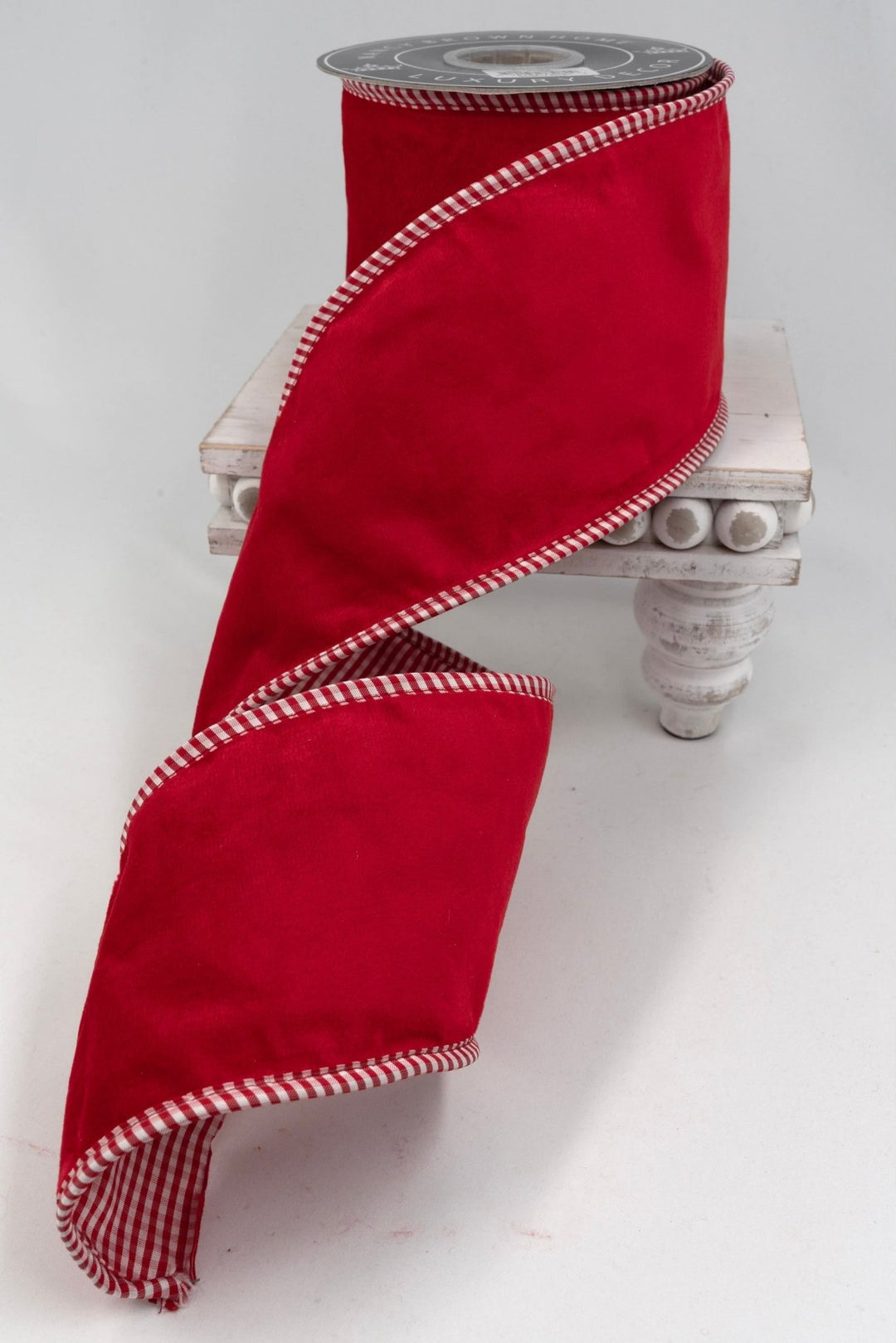 Red & White Mini Check Wired Ribbon - 4" - Greenery Market14003RE