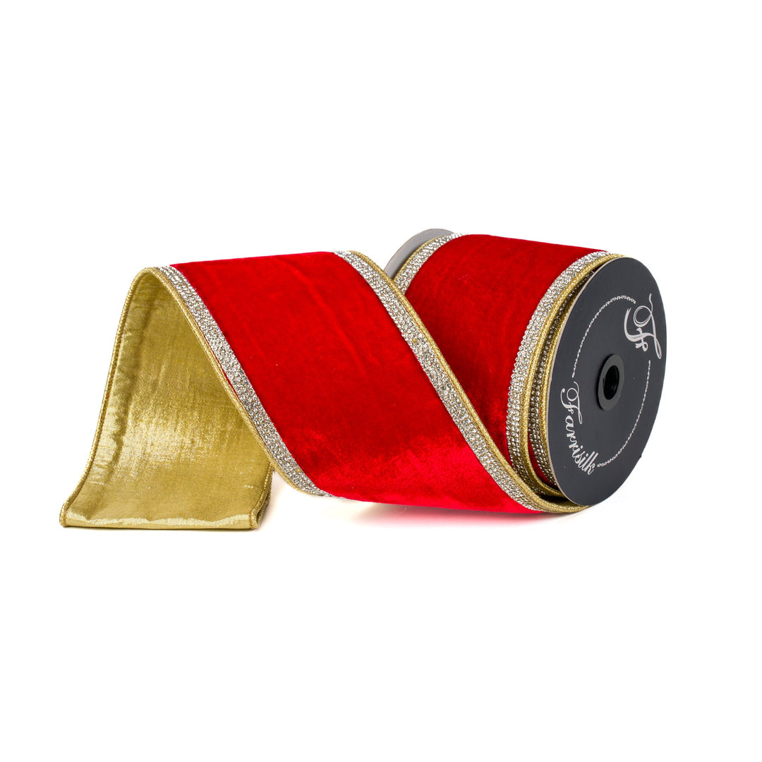 Red Winter Diamonds Farrisilk Wired Ribbon - 4" - Greenery MarketRK682-02