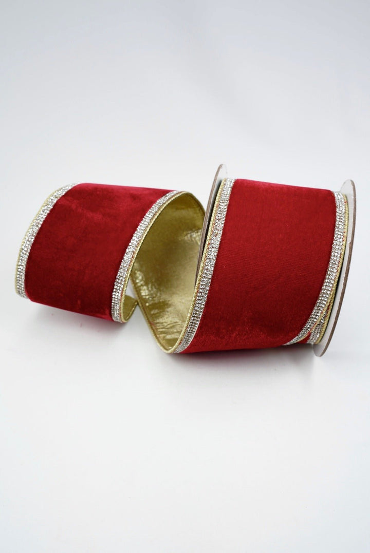 Red Winter Diamonds Farrisilk Wired Ribbon - 4" - Greenery MarketRK682-02