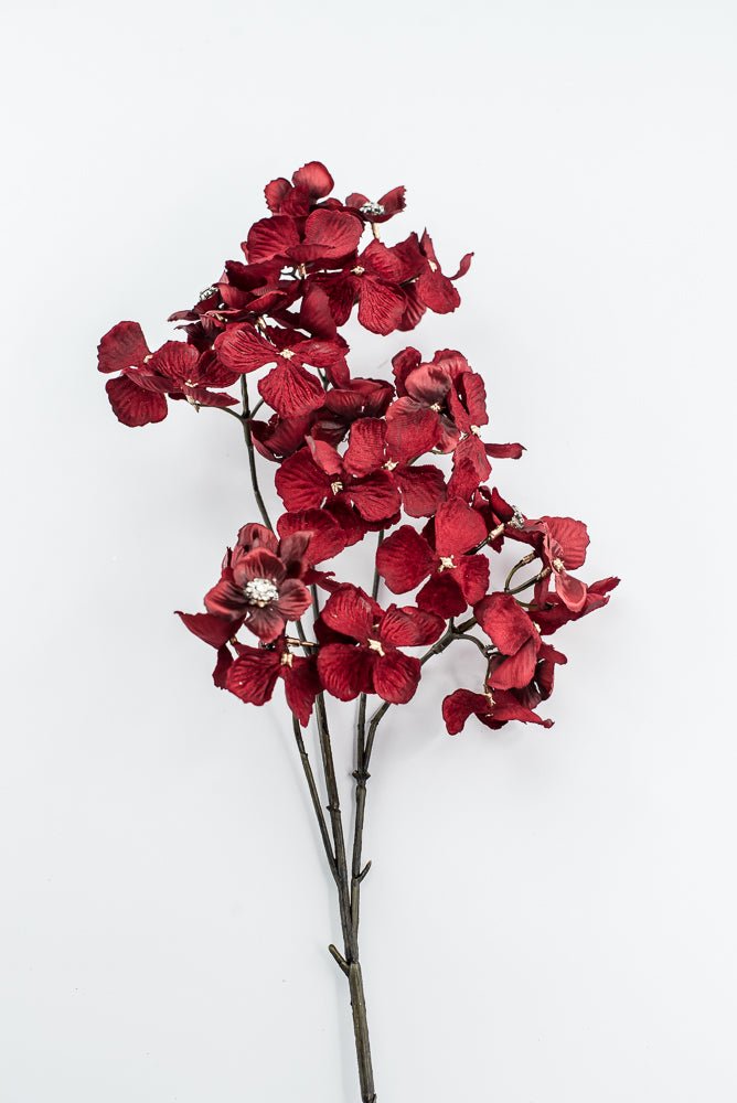 Red With Faux Diamonds, Velvet Hydrangea Spray - 24" - Greenery MarketXFS799-RE/BU