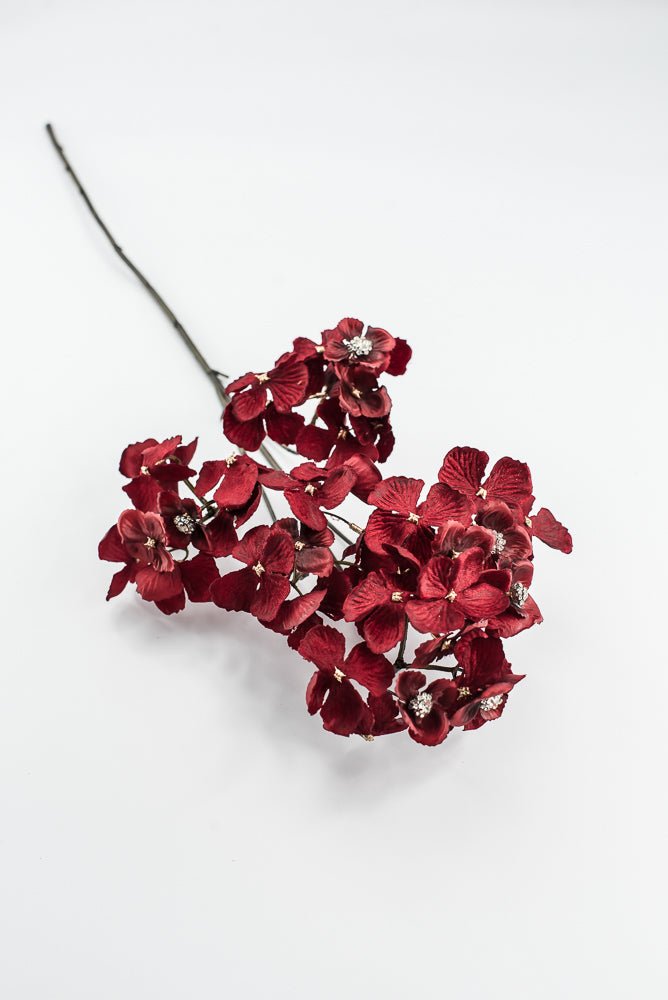 Red With Faux Diamonds, Velvet Hydrangea Spray - 24" - Greenery MarketXFS799-RE/BU