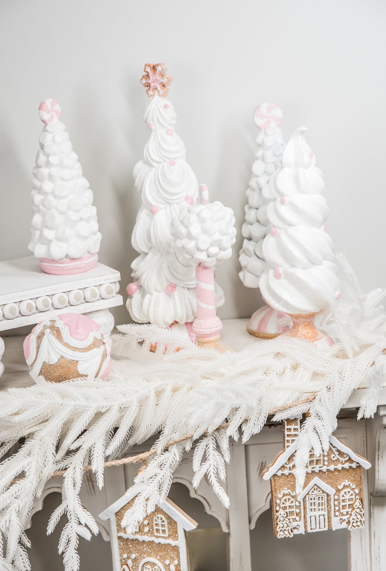 White Frosted Gingerbread Trees - Set of good x2