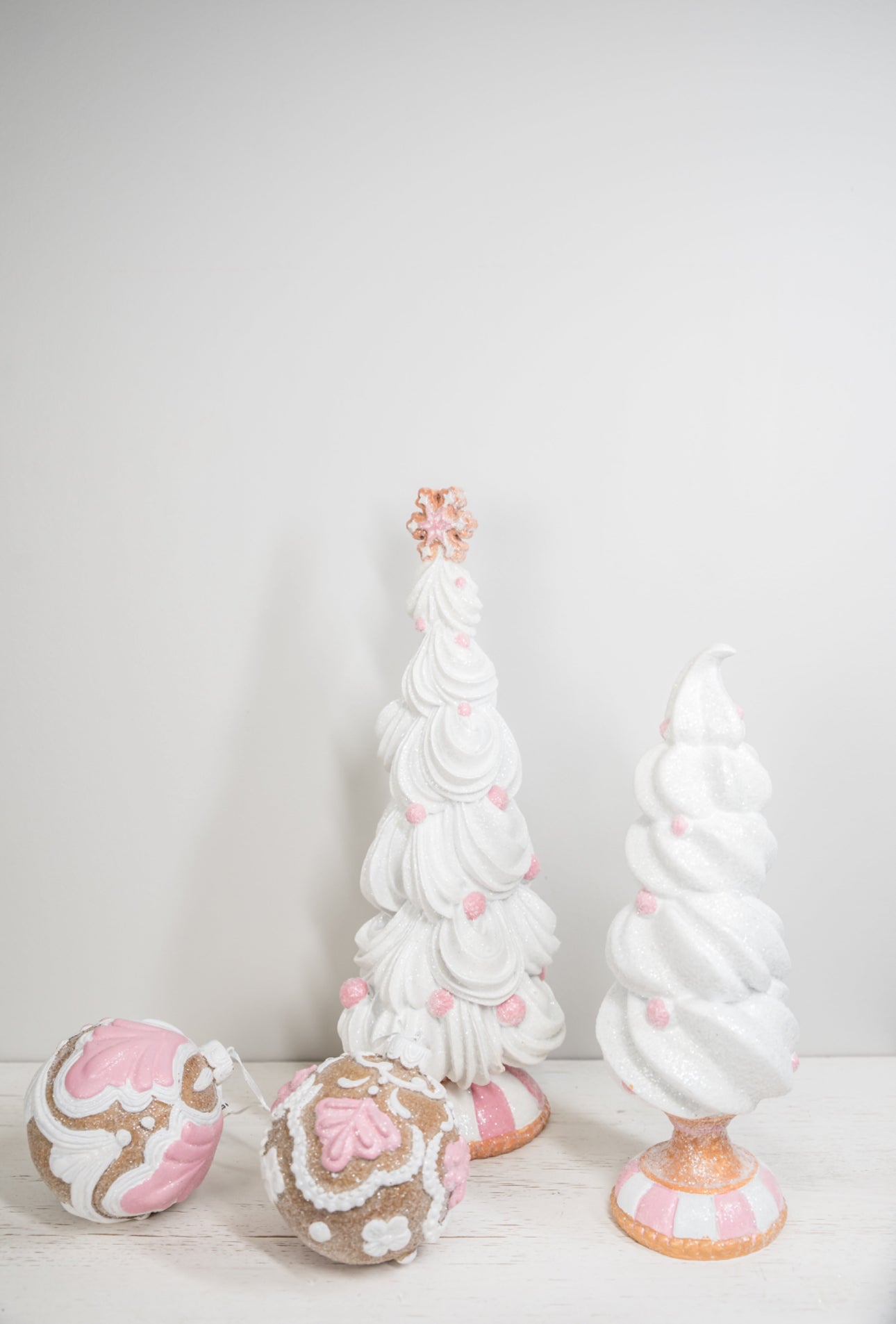 2 Pink shops and White Ribbon Candy Icing Trees