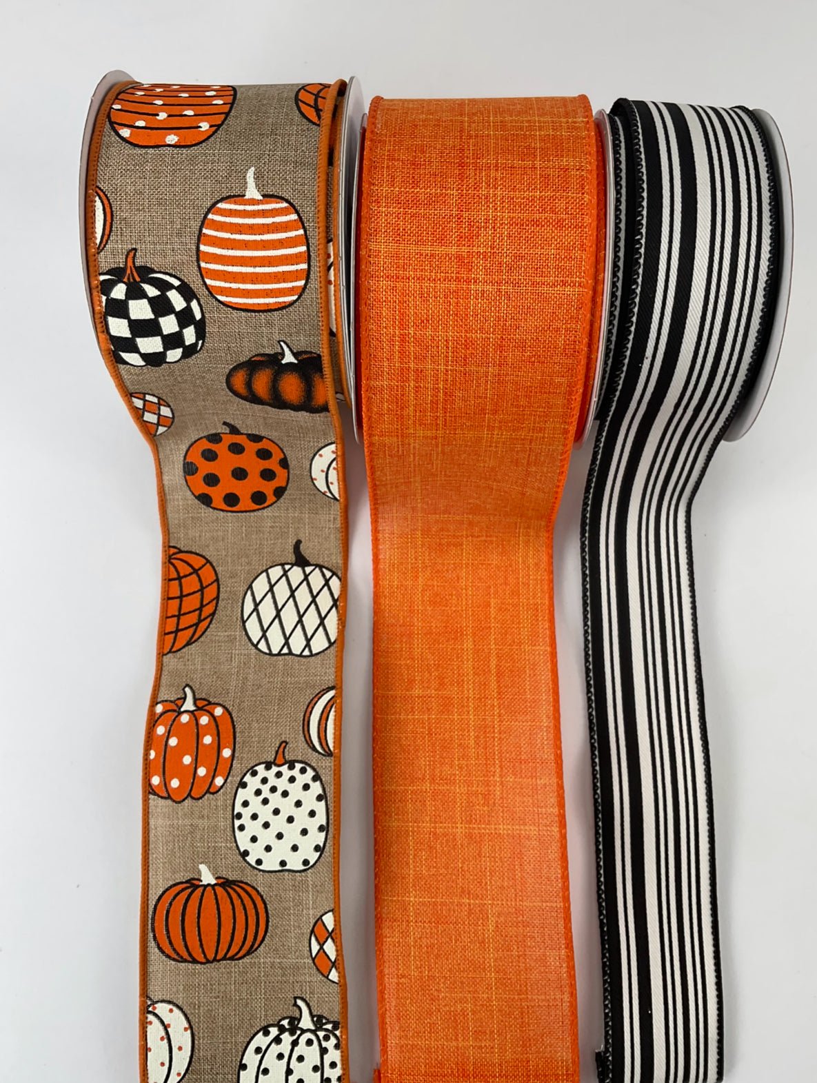 Ribbon bow bundle - patterned pumpkins x 3 orange black and cream - Greenery MarketRibbons & TrimBurlappumpkinx3