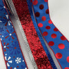Royal blue and red Patriotic bow bundle x 3 ribbons - Greenery MarketWired ribbonPatrioticdotBBx3