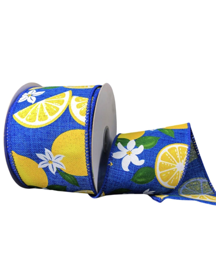 Royal blue with Lemons wired ribbon 2.5” - Greenery MarketWired ribbon41237-40-25