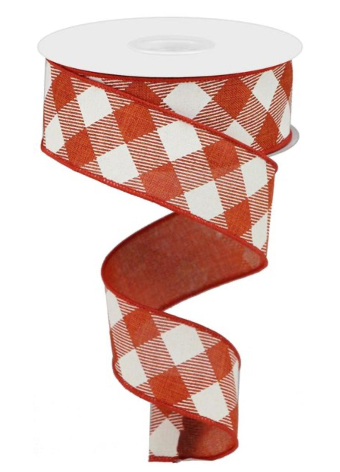 Rust and ivory diagonal plaid 1.5” - Greenery MarketWired ribbonRGA127374