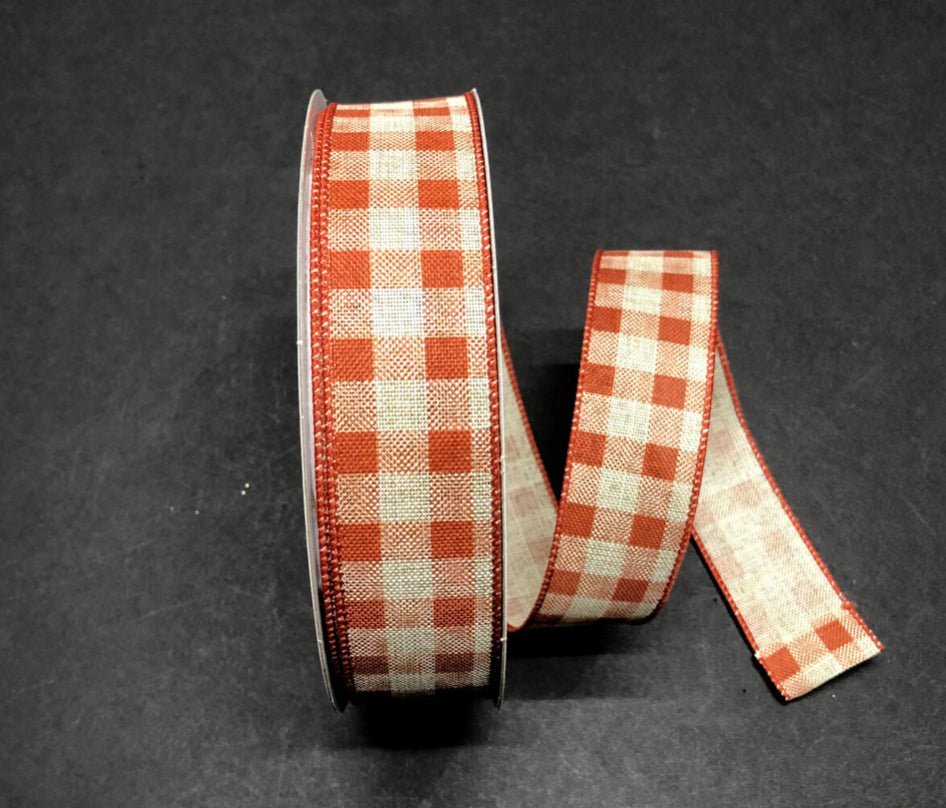 Rust and natural plaid wired ribbon 1.5” x 50 yards - Greenery MarketWired ribbon861-09-214