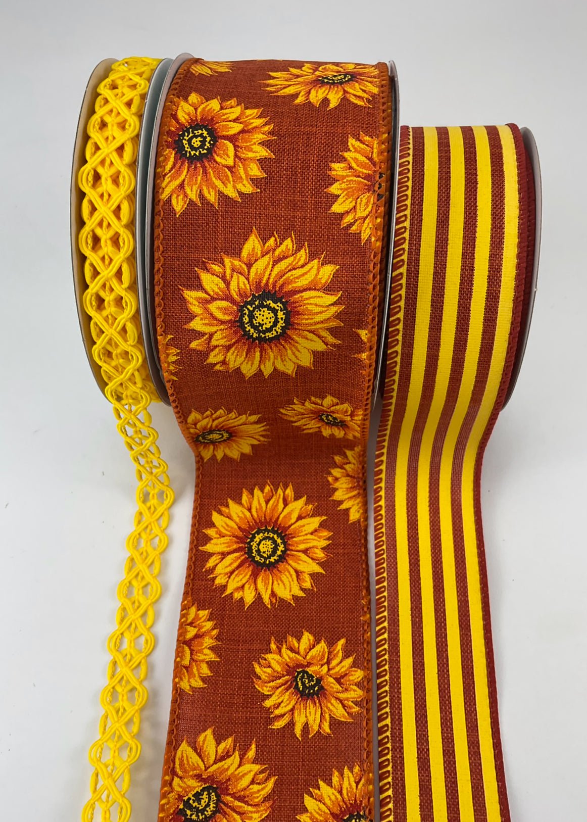rust and yellow sunflower bow bundle x 3 ribbons - Greenery MarketRustsunflowerx3