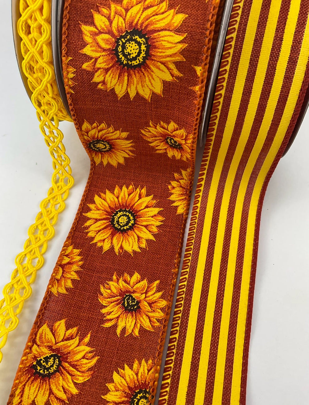 rust and yellow sunflower bow bundle x 3 ribbons - Greenery MarketRustsunflowerx3