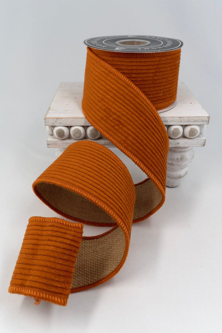 Rust Corduroy with Natural Jute Double Fused - 2.5" - Greenery Market15065RU