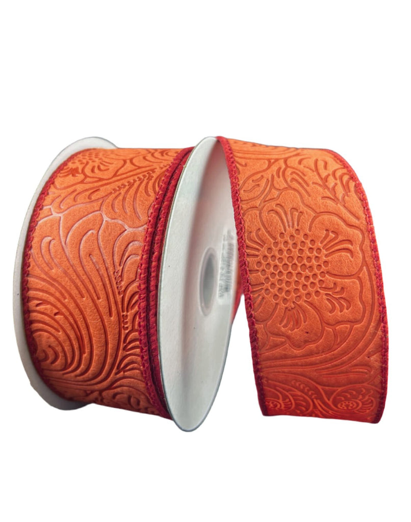 Rust embossed 1.5” wired ribbon - Greenery Market
