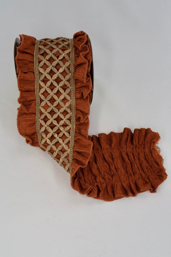 Rust & Gold Laser Cut Trim Ribbon - 6" - Greenery MarketRW9615-RU/GO