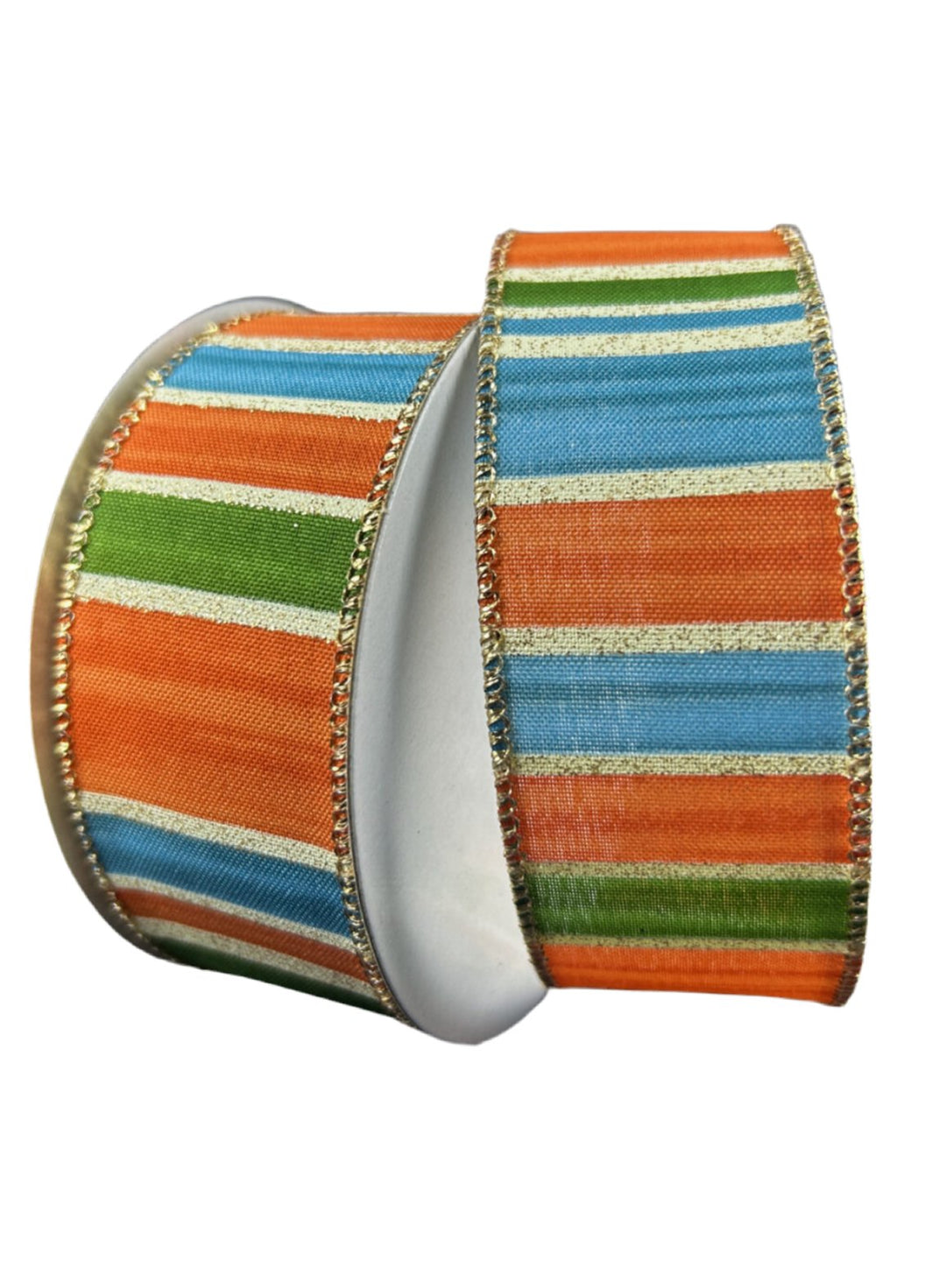 Rust, moss, and blue stripe 1.5” wired ribbon - Greenery MarketWired ribbon61427 - 09 - 05