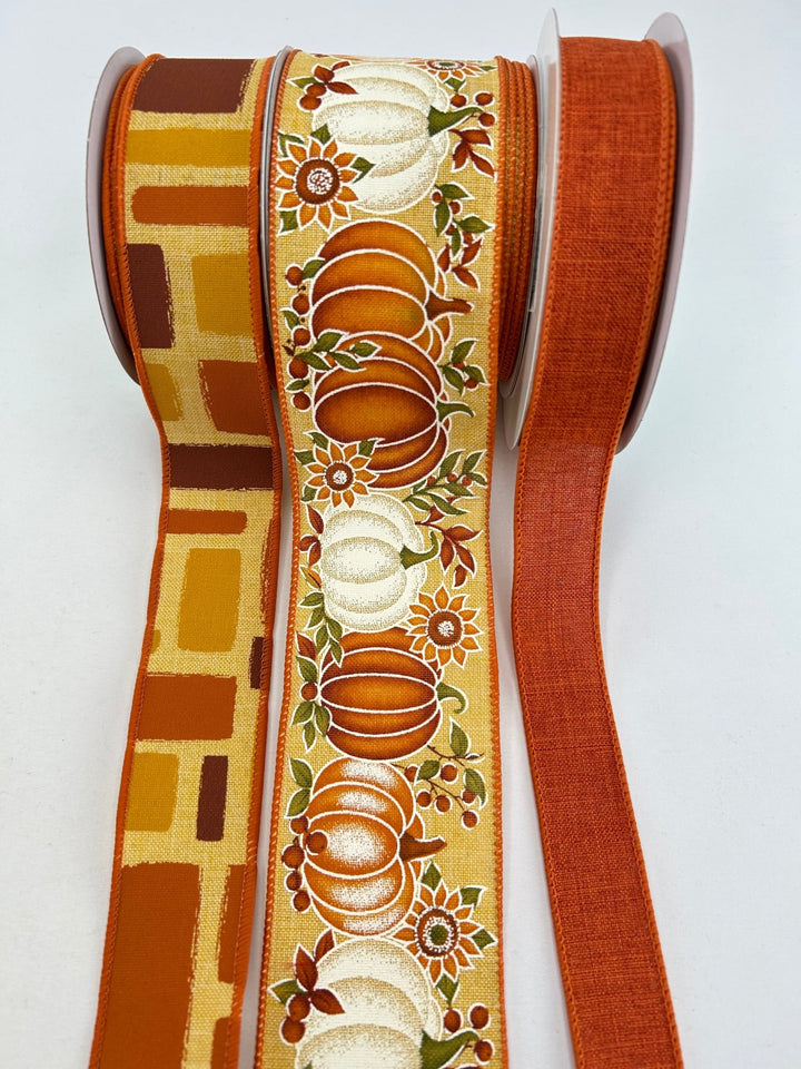 Rust Mustard Pumpkin Bow Bundle x 3 Ribbons - Greenery MarketRustMustardX3