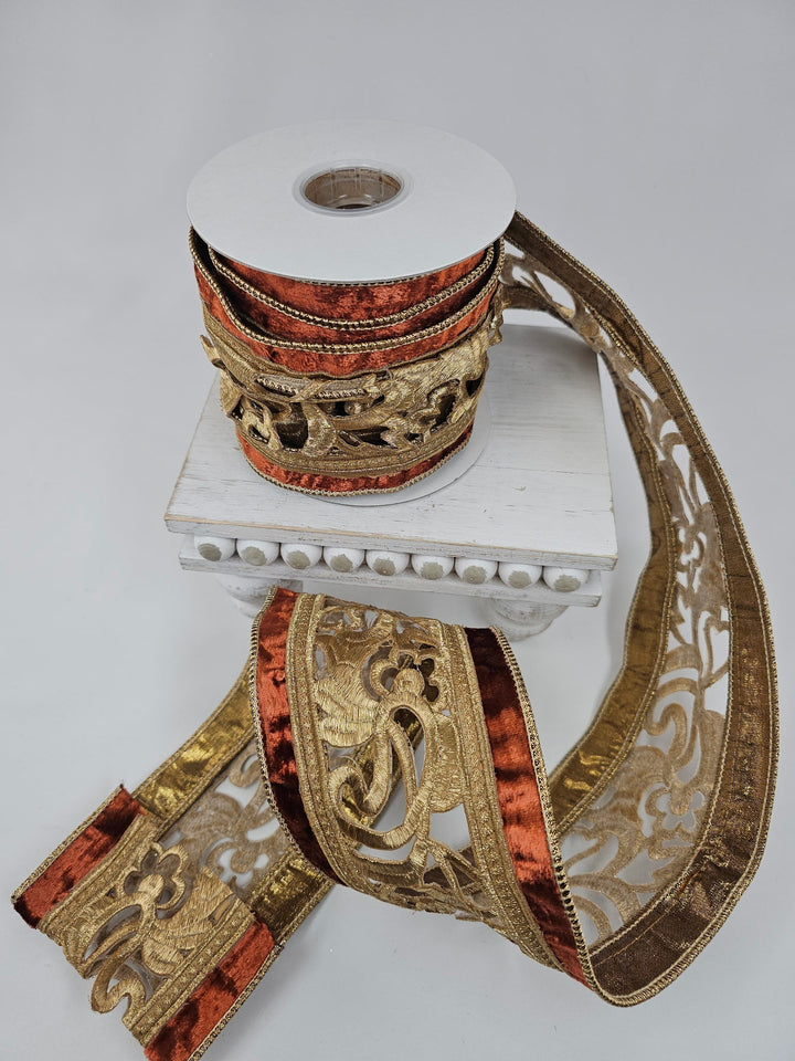 Rust Trim On Velvet Cut - Out Ribbon - 4" - Greenery MarketXR594/4RT