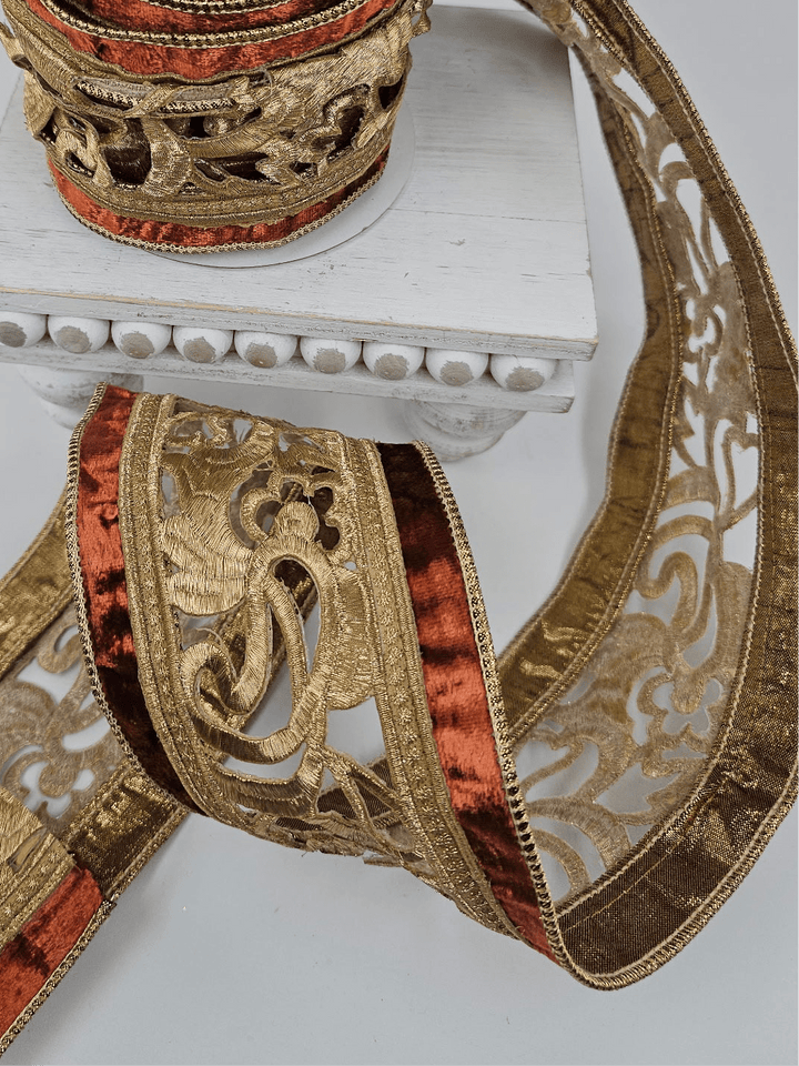 Rust Trim On Velvet Cut - Out Ribbon - 4" - Greenery MarketXR594/4RT
