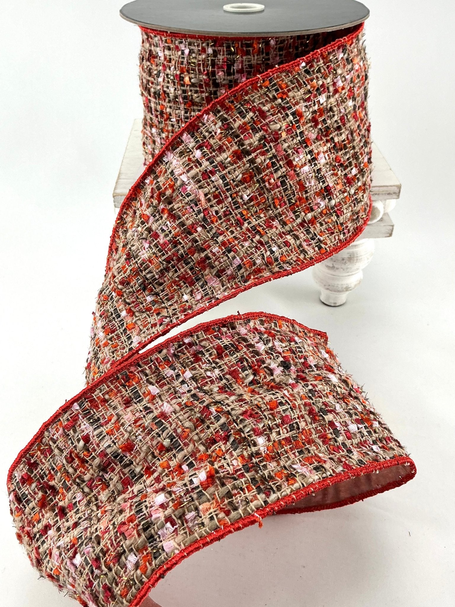 Rust tweed wired ribbon 4” - Greenery Market