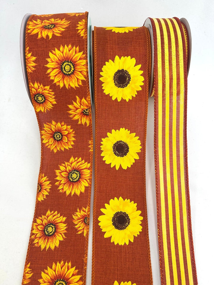 Rusty Sunflower Bow Bundle x 3 Ribbons - Greenery MarketRustSunX3