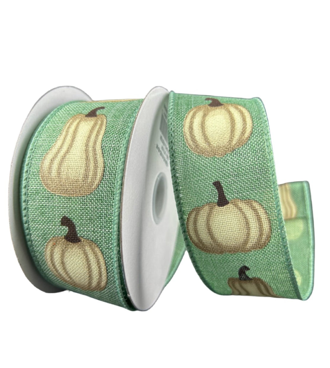 Sage and ivory pumpkin wired ribbon, 1.5" - Greenery MarketWired ribbon61425 - 09 - 06