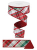 Sage and red plaid wired ribbon with fused back, 1.5" - Greenery Marketwired ribbonRGX0064WJ