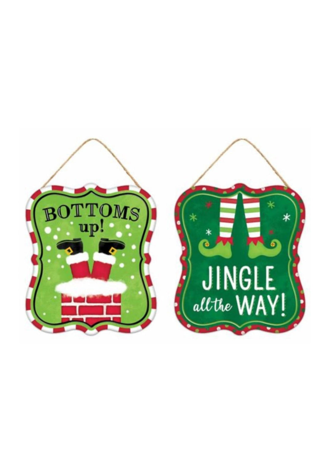 Santa and elf metal signs x 2 signs - Greenery MarketChristmasMD0989