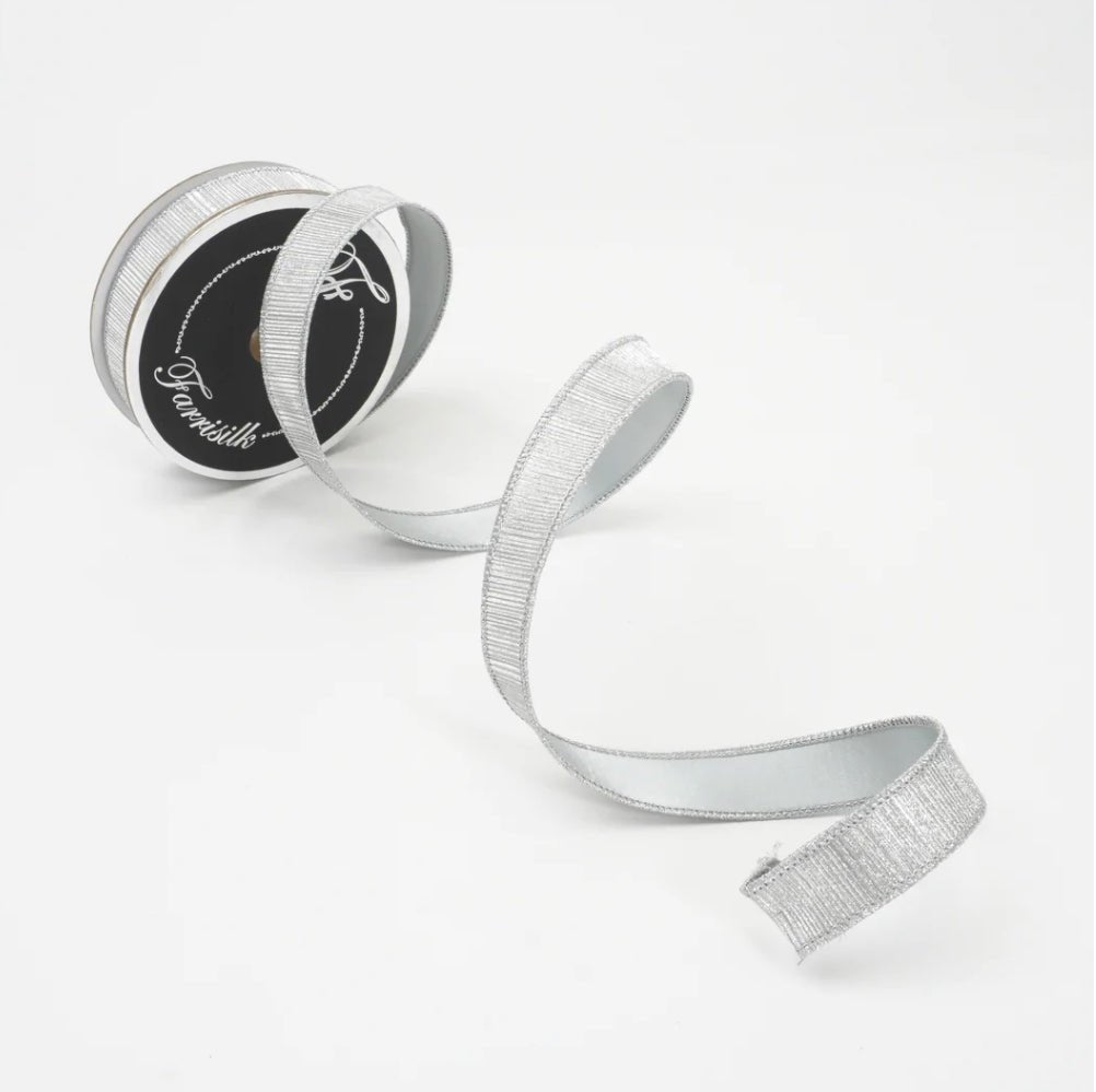Silver 1” farrisilk wired ribbon - Greenery MarketRibbons & TrimRz688-53